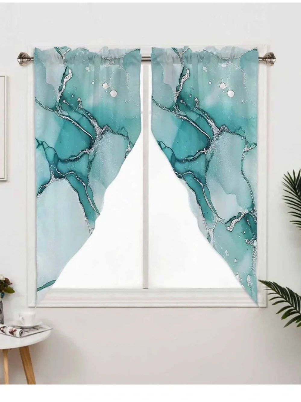 Turquoise Marble Watercolor Window Curtains 28”x36”